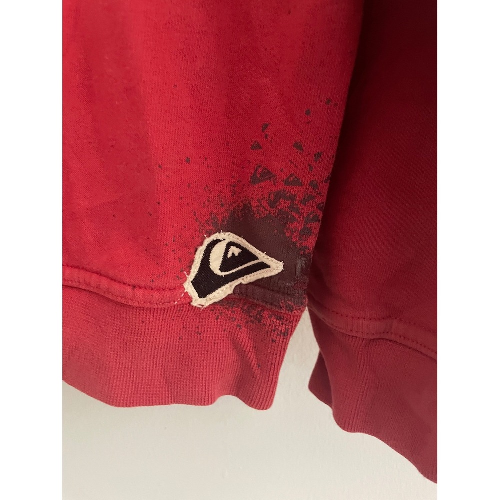 Vintage Y2k Quiksilver Mens Red Zip Up Hoodie Sweatshirt Distressed Logo Size 14 - Picture 4 of 11